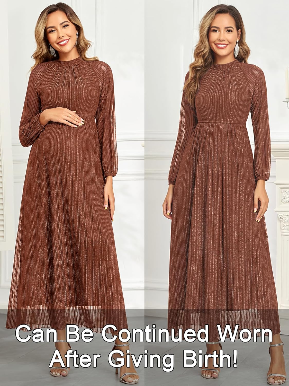 Maternity Sparkly Mesh Dress Halter Neck Sleeveless A Line Pregnancy Dresses Semi Formal Baby Shower Photoshoot