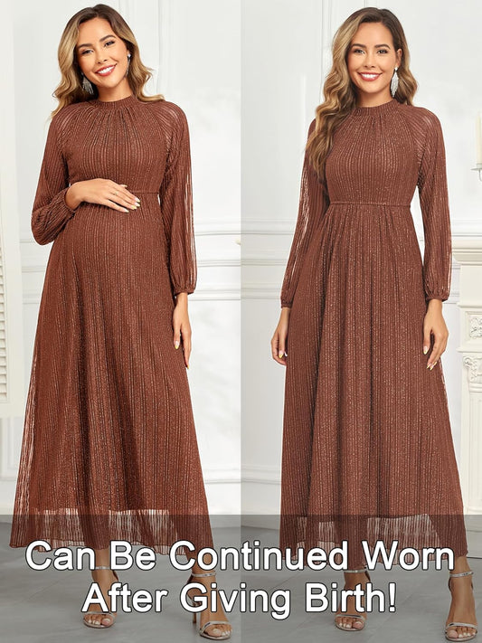 Maternity Sparkly Mesh Dress Halter Neck Sleeveless A Line Pregnancy Dresses Semi Formal Baby Shower Photoshoot