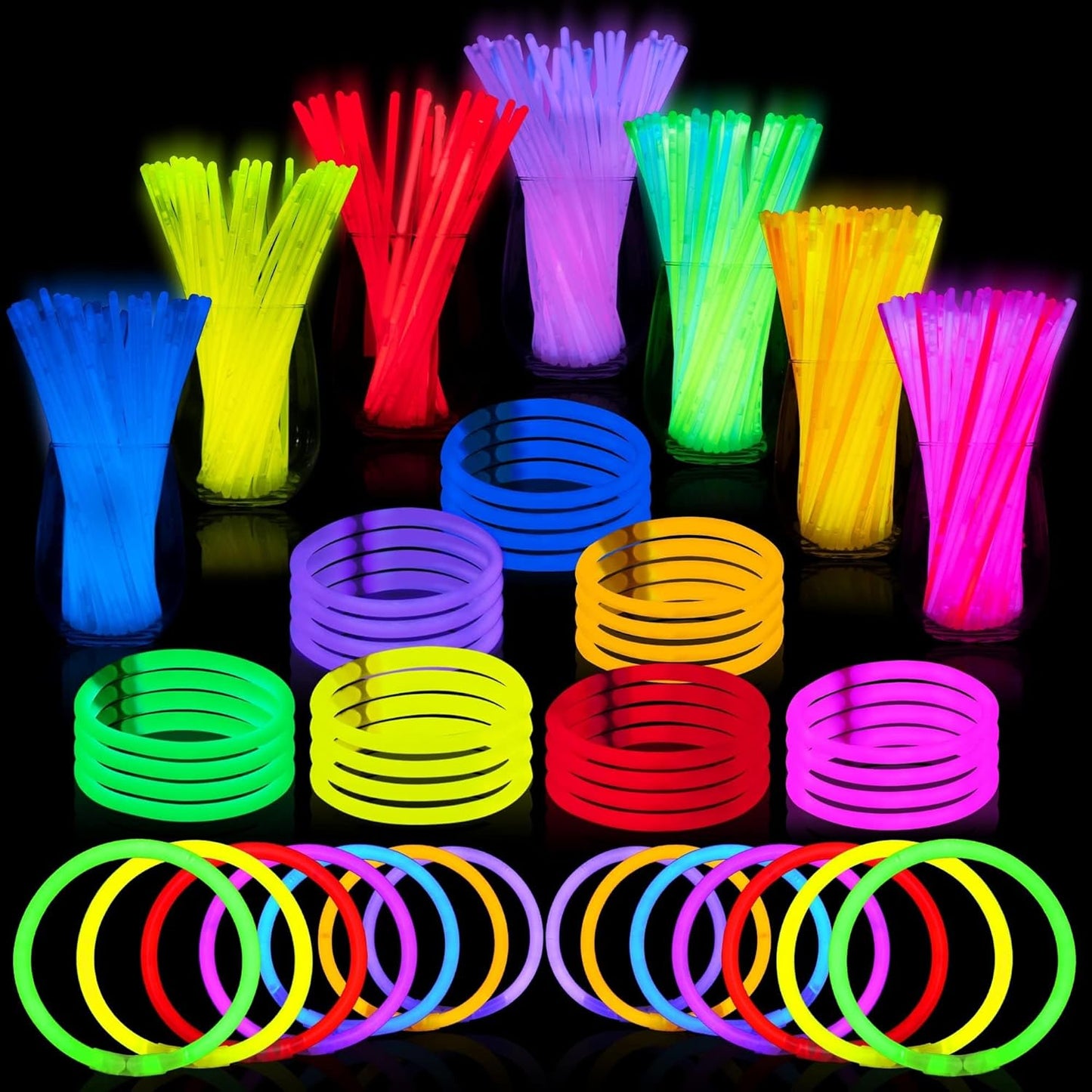 JOYIN 600 Pcs 8" Glow sticks Bulk Party Favors Pack, Neon Glow in the Dark Party Supplies, Light Up Necklaces and Bracelets with Connectors, Christmas, Halloween, Football, Birthday Decorations