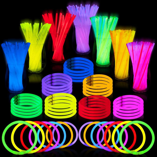 JOYIN 144 Pcs 8" Glow sticks Bulk Party Favors Pack, Neon Glow in the Dark Party Supplies, Light Up Necklaces and Bracelets with Connectors, Christmas, Halloween, Football, Birthday Decorations