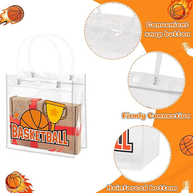 H1vojoxo Basketball Party Gift Bags - 24PCS Basketball Clear PVC Gift Bags with Handle Reusable Sports Goodie Bag for Boys Birthday Party Basketballs Tote Candy Bag Large Treat Ball Themed Party Favor