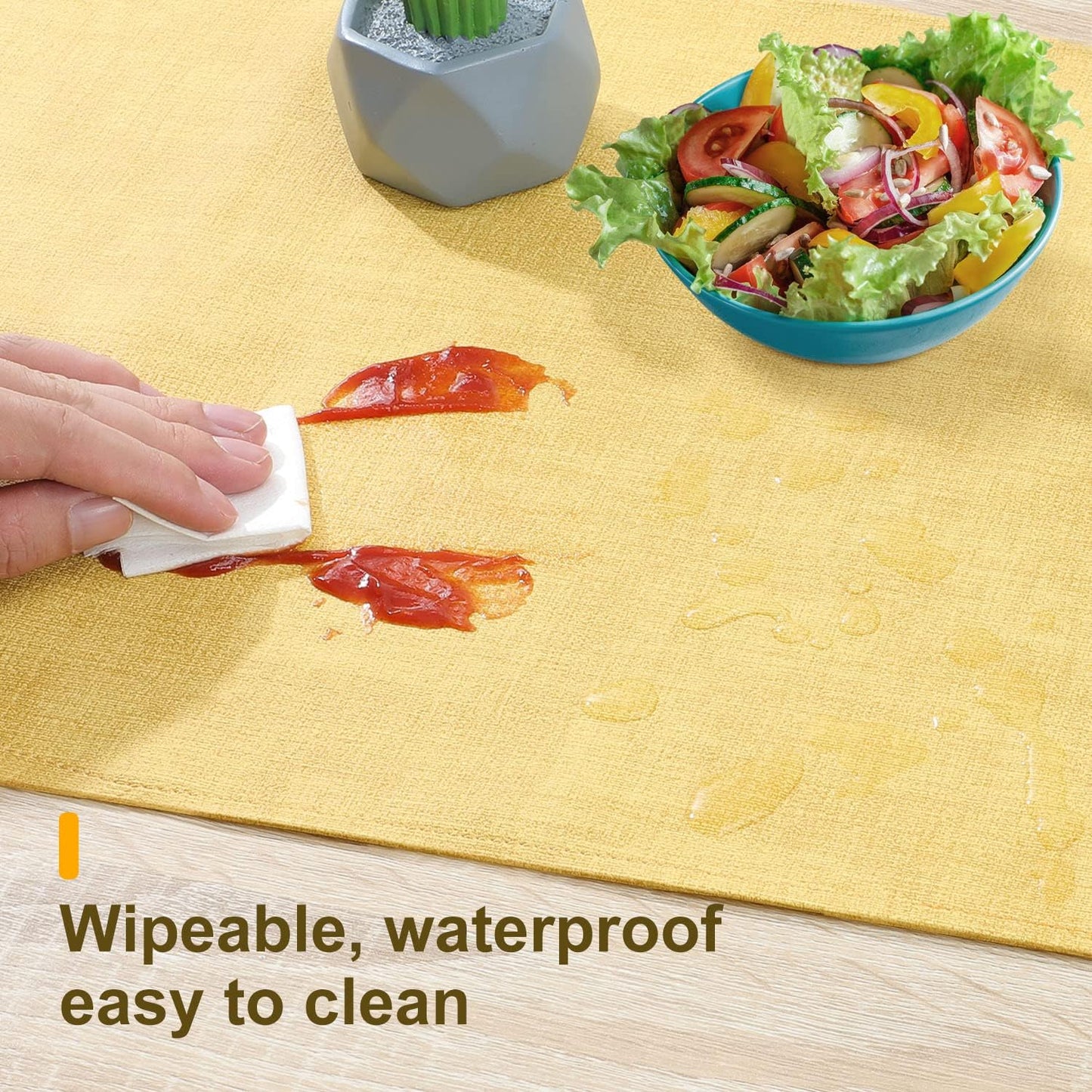 Waterproof Wipeable Farmhouse Table Runner for Kitchen, Dining Room, Bedroom, Living Room, Indoor and Outdoor (108'', Mustard Yellow)