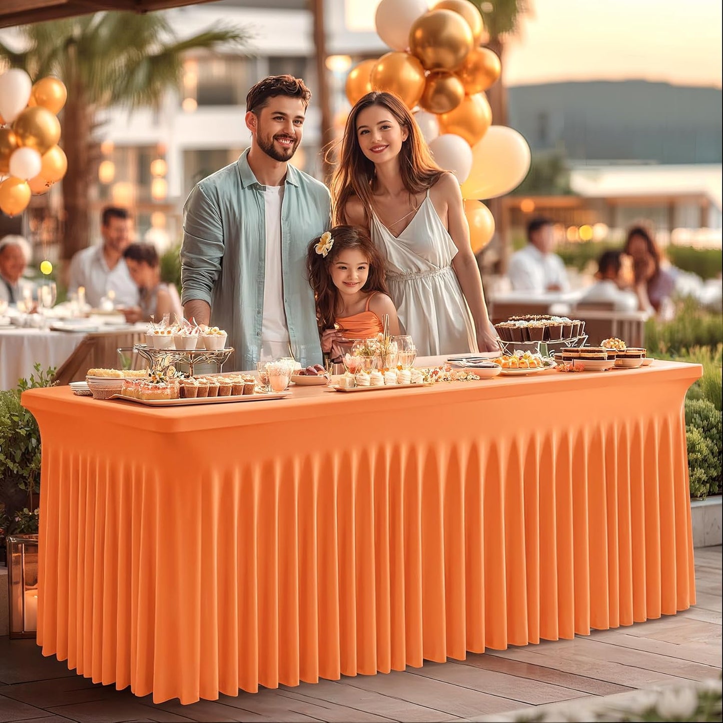 2 Packs Orange Spandex Tableclothes for 6 Foot Rectangle Table, Spandex Table Covers 6FT Stretch Table Skirts Rectangle Wrinkle Free Fitted Tablecover for Event, Wedding, Banquet & Parties