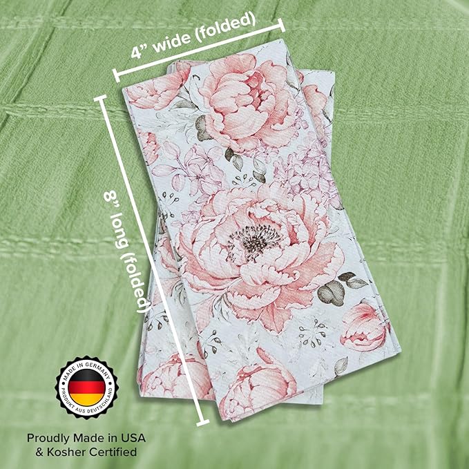 SimuLinen Pink Garden - Disposable Paper Towels for Bathroom, Guest Hand Towels, Cloth-Like Linen-Feel, Single-Use, Size 12x17" - 500ct (Made in Germany)