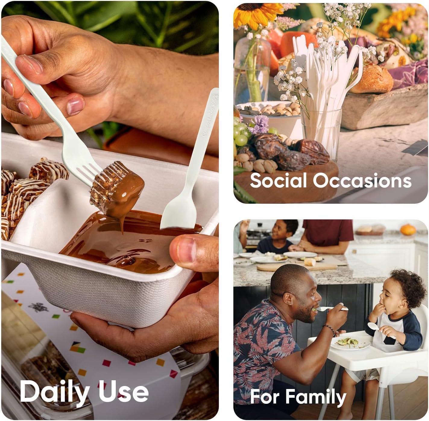 Compostable Forks and Spoons Bulk 300 Count Disposable Compostable Cutlery 100% No Plastic Silverware Heavy Duty Forks Spoons Biodegradable Utensils