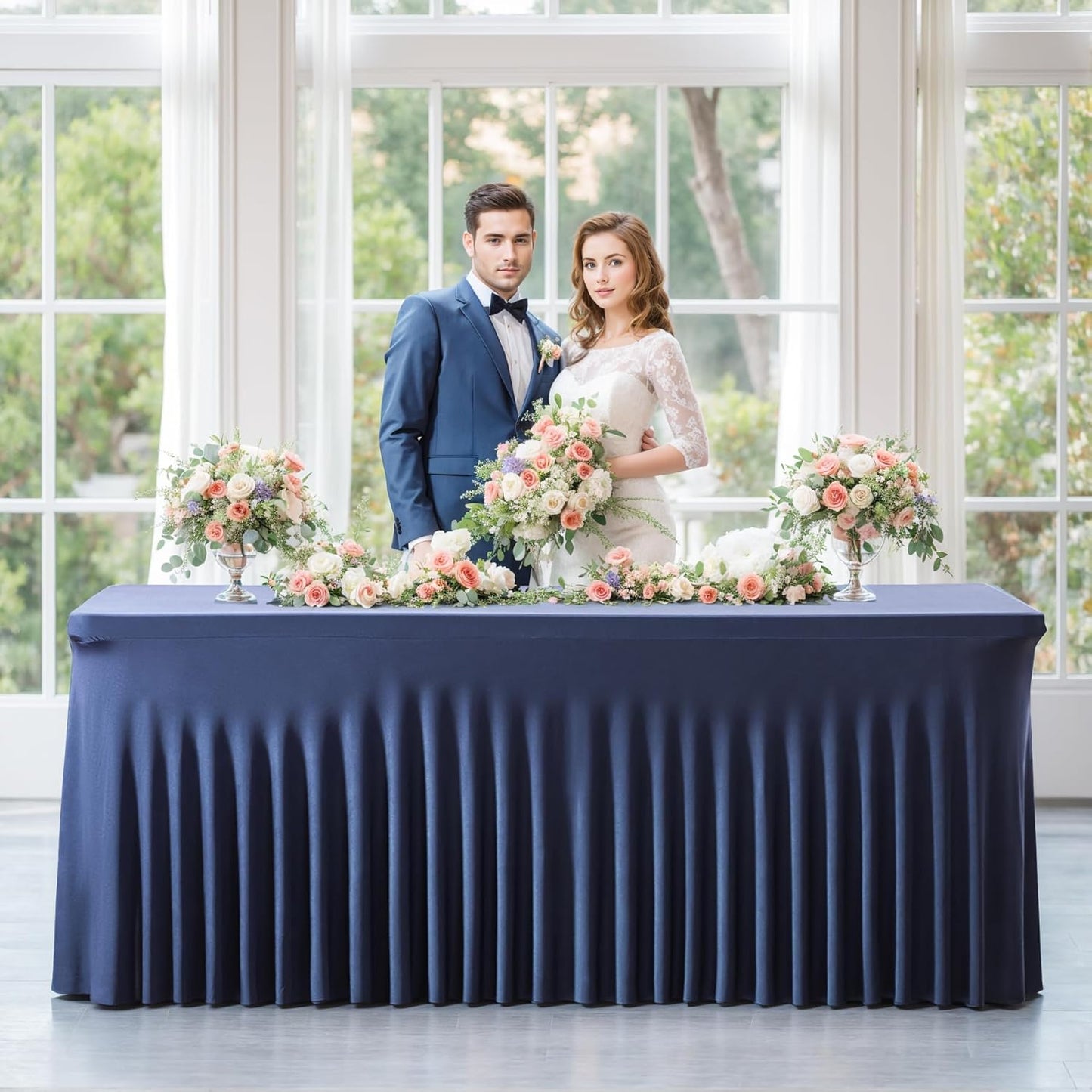 6 Pack Spandex Navy Blue Fitted Table Cloth for 6ft Rectangle Tables Navy Blue Stretch Tablecloth Table Covers Banquet Table Clothes Wrinkle Free Table Skirt for Parties Wedding