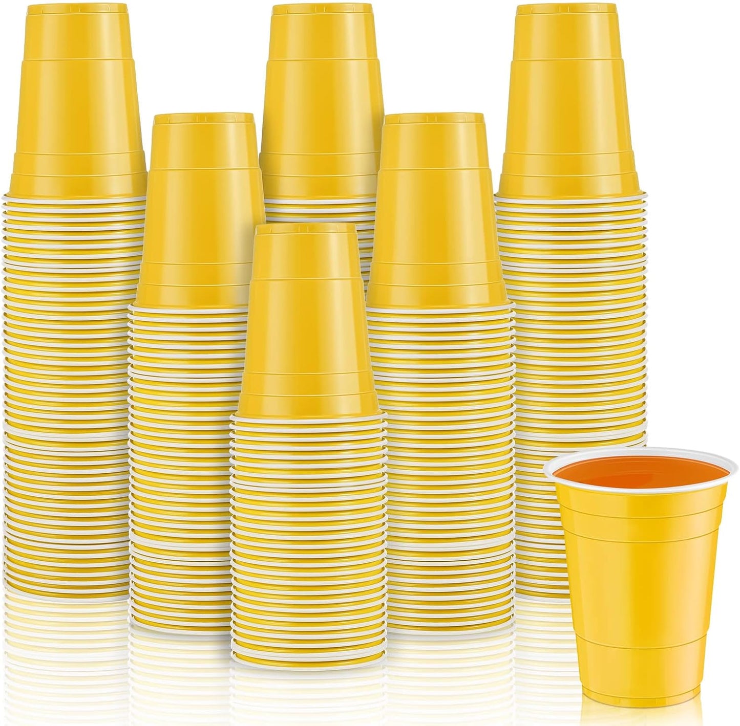 Lounsweer 100 Pack 16 Ounce Christmas Plastic Party Cups Disposable Heavy Duty Drinking Water Cups for Holiday Christmas Festival Wedding New Year Birthday Party Supplies(Yellow)