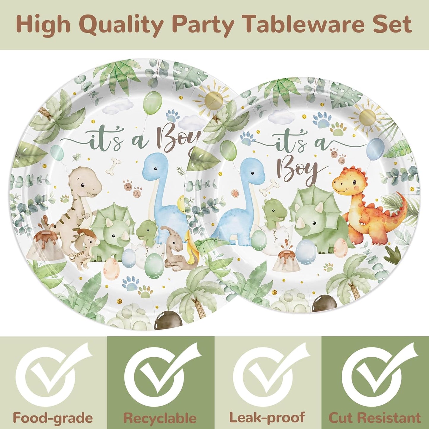168PCS Watercolor Dinosaur Party Supllies for Kids Cartoon Dino Birthday Party Decorations Plates Cups Napkins Cups Forks Knives and Straws Tableware Set for 24 Guests