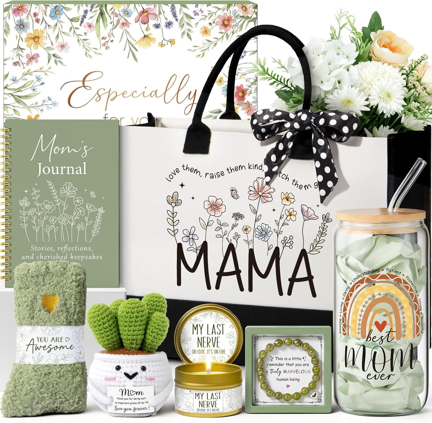 Christmas Gifts for Mom from Daughter Son Kids, Best Mom Birthday Gifts Ideas for Women Mother-in-Law Xmas Mothers Day Gift Baskets for Mother, New Mama Gift for Wife from Husband w/Canvas Tote Bag