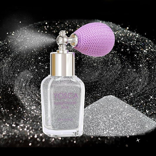 Yosca Body Glitter Spray, 30ML Diamond Body Shimmer Powder Hair Spray Silver Glitter Sparkle Highlighter Makeup Festival Concert Party Mardi Gras Rave Accessories for Rave Clothes Hair Face Nail Art