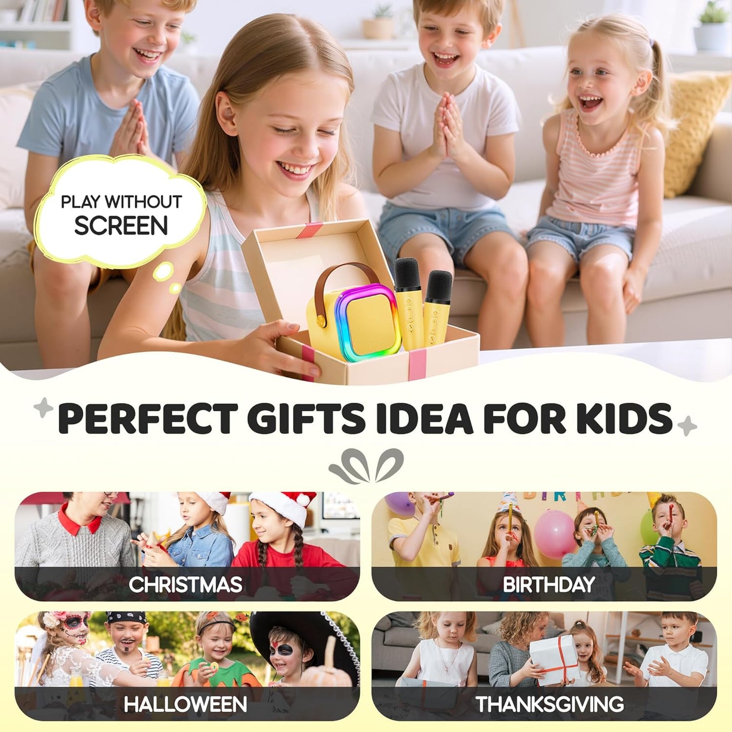 Mini Karaoke Machine for Kids, 2025 TOP Toys Christmas Birthday Gifts Ideas for Girls Ages 4, 5, 6, 7, 8, 9, 10, 12+ Years Old, Portable MP3 Player with 2 Wireless Mics for Party