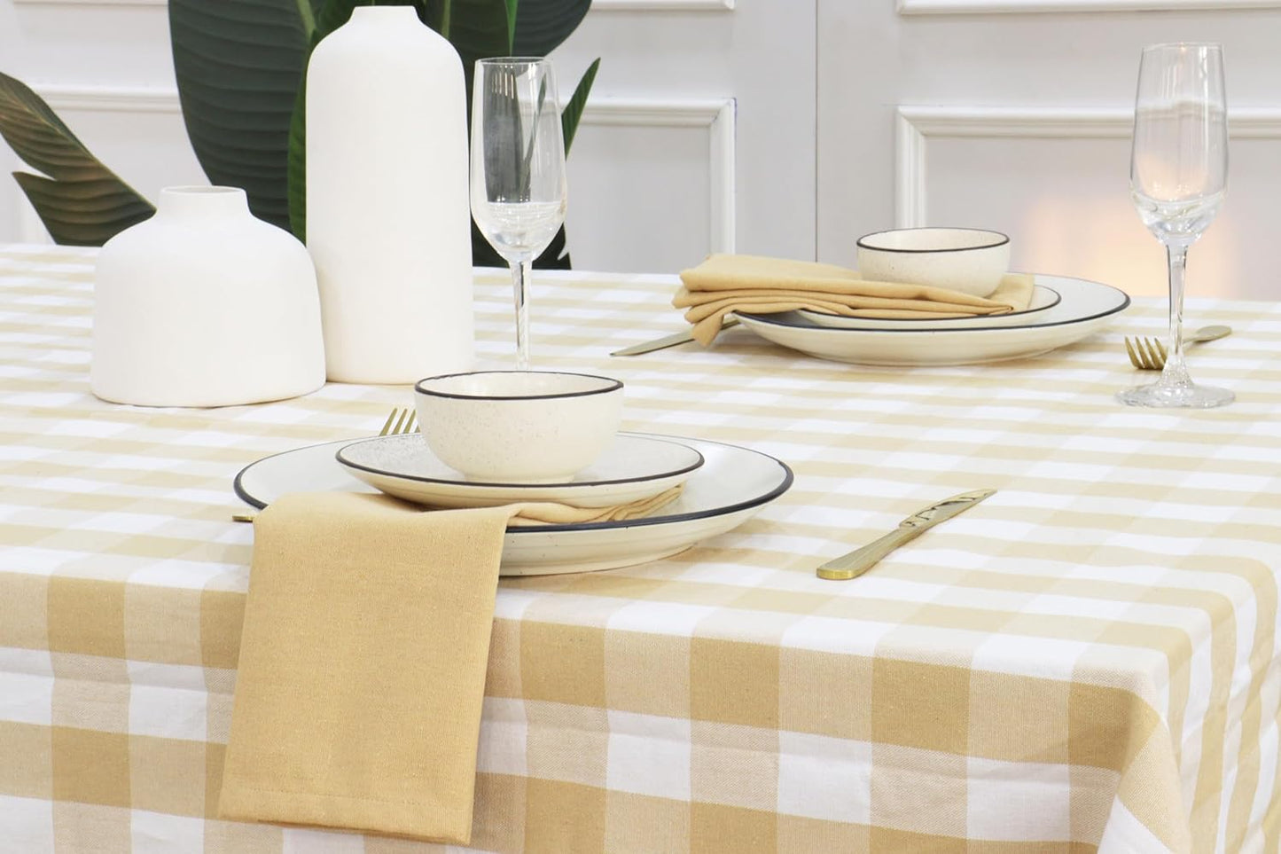 PurpleEssences Set of 6 Cloth Dinner Napkins 100% Cotton 18x18 Inch - Soft Durable Washable - Ideal for Farmhouse Party Fall Thanksgiving - Perfect Everyday Use Table Linen - Beige