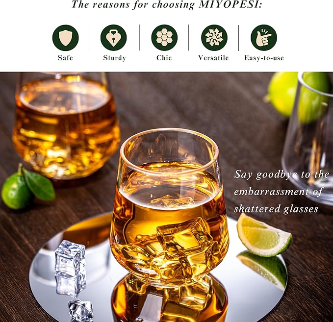 16oz Clear Stemless Wines Cups (Set of 6), Shatter-Proof Acrylic Glasses Drinkware, Reusable Plastic Bar Glasses, BPA-Free, Dishwasher-Safe