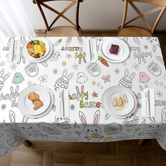 Childom 1 Pack Easter Tablecloth Coloring Tablecloth,Easter Decorations Crafts for Kids,54 x 108 Inch Disposable Paper Table Cover,Giant Coloring Poster for Gifts Games Activities Holiday Party Favors