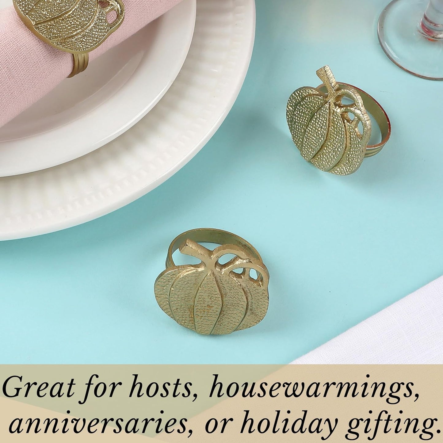 ALPHA Living HOME Metal Napkin Rings Set of 12 - Antique Copper Pineapple Lightweight Napkin Rings - Table Accents for Elegant Dining, Weddings & Everyday Celebrations (Gold)