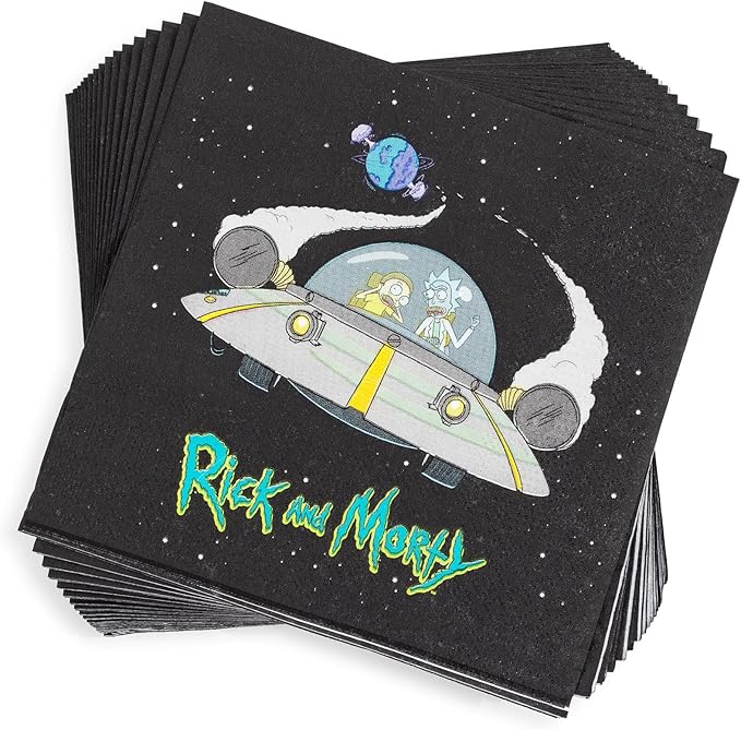 Silver Buffalo Rick and Morty in the Portal 60 Pack Partyware Disposable Paper Plates, Napkins, and Cups