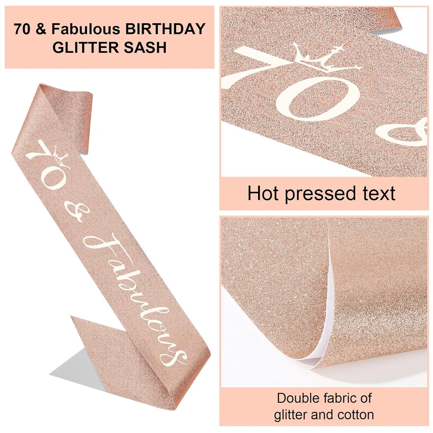 Semato 70th Birthday Decorations - 70th Birthday Sash and Crown Kit for Women Birthday Gifts for Women Party Supplies and Favors