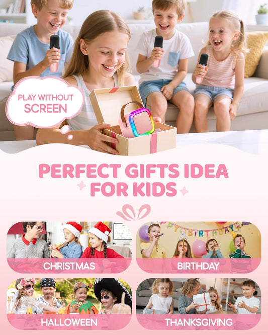 Mini Karaoke Machine for Kids, 2025 TOP Toys Christmas Birthday Gifts Ideas for Girls Ages 4, 5, 6, 7, 8, 9, 10, 12+ Years Old, Portable MP3 Player with 2 Wireless Mics for Party