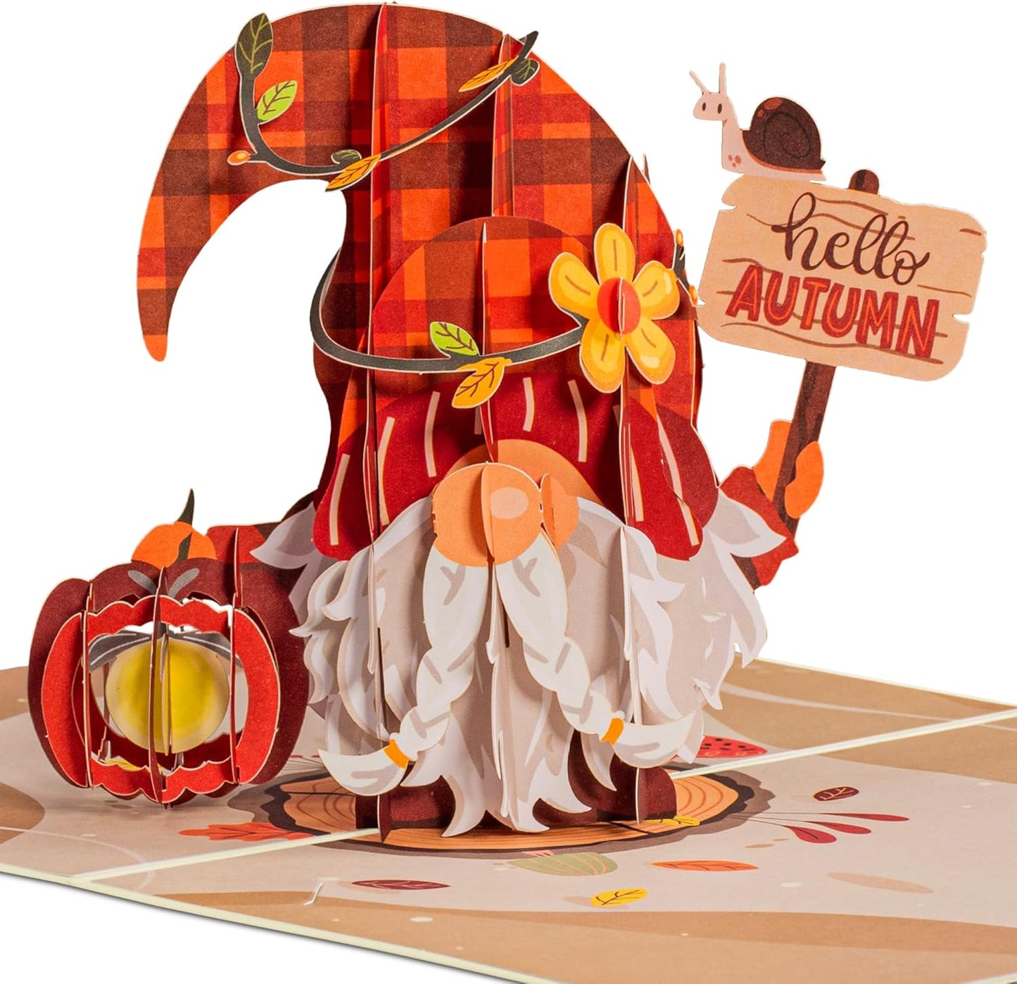 Paper Love Fall Pop Up Card, 3D Gnome, For Autumn, Thanksgiving - 5" x 7" Cover - Includes Envelope and Removable Note Tag