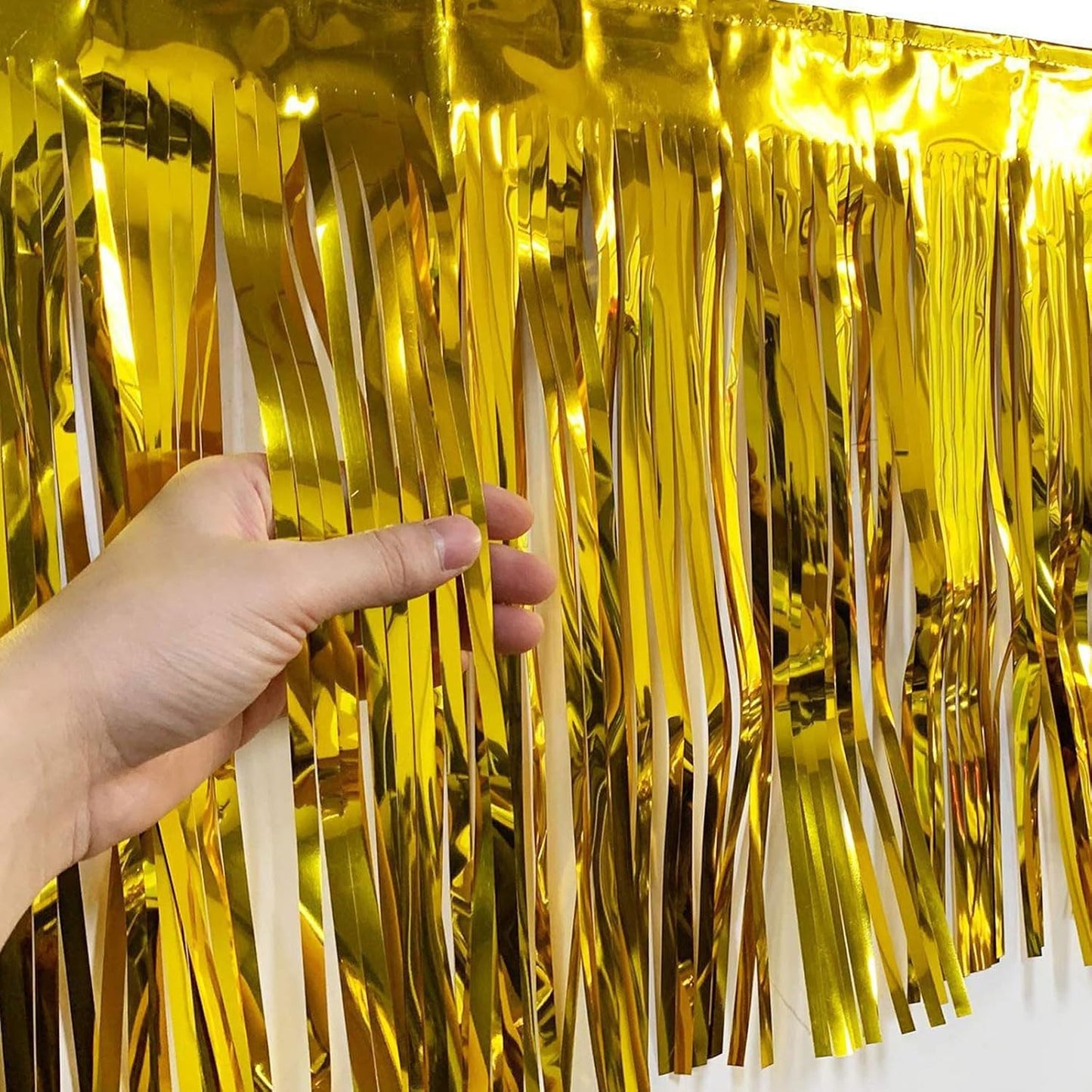 6 Packs 10 Feet Foil Fringe Garland Metallic Foil Tinsel Fringe Garland Wall Hanging Fringe Banner for Parade Floats, Wedding, Christmas，Birthday Party Halloween Decor (Gold)