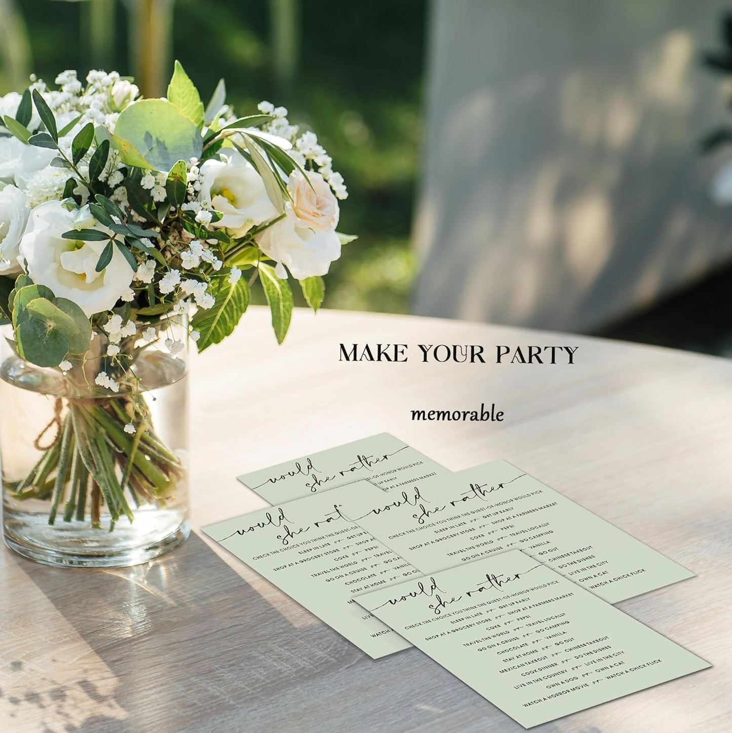 Bridal Shower Games, Would She Rather, 25Pcs Minimalist Sage Green Bridal Game Cards, Wedding Shower Games for Guests, Engagement Bachelorette Party Supplies