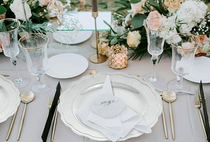 36 Pcs Silver Charger Plates with Wavy Edges, 13 Inch Round Bulk Charger Plate,Elegant Reusable Plastic Dinner Chargers Plates for Wedding Holiday Party Baby Shower Event Decoration (Silver)