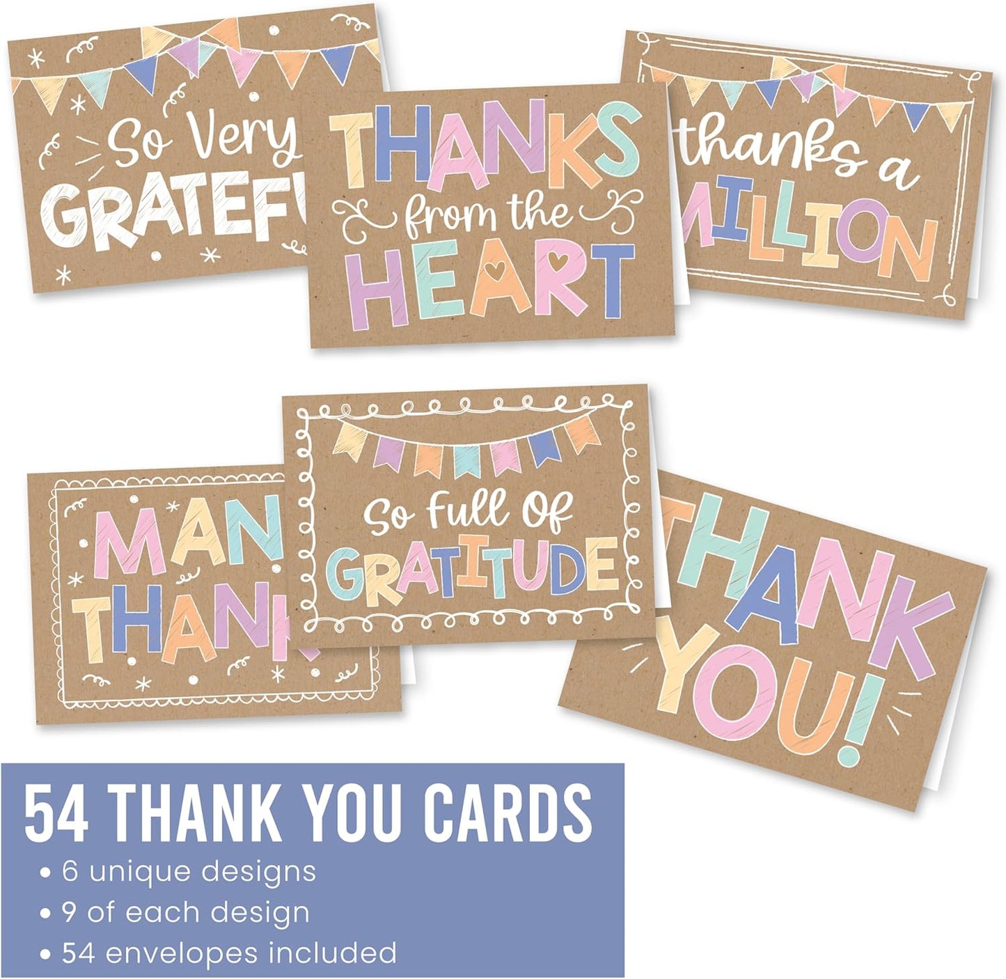 Hadley Designs Bulk Thank You Cards with Envelopes - 54 Kids Thank You Cards For Teachers, Cute Thanks Blank Cards and Envelopes, Fun Appreciation Note Card for Birthday, Baby Shower & Small Business