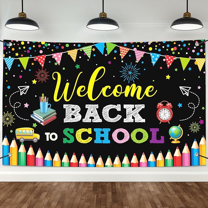 Large Welcome Back To School Banner Decorations 72x44 Inch, First Day of School Backdrop Banner Flag Photography Background for Kids Class Student Congratulations School Decorations Prom Supplies