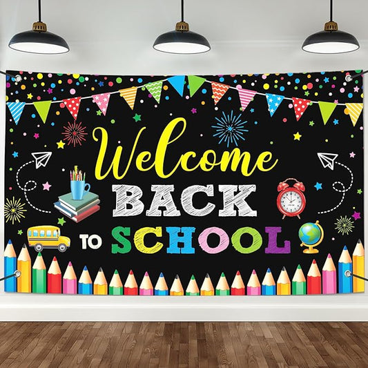 Large Welcome Back To School Banner Decorations 72x44 Inch, First Day of School Backdrop Banner Flag Photography Background for Kids Class Student Congratulations School Decorations Prom Supplies