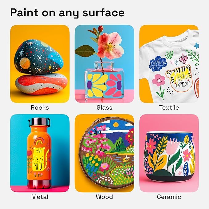 ARTISTRO 12 Acrylic Paint Markers for Rock, Fabric, Wood, Glass, Decoration - Dual-Tip Paint Pens for Coloring Books for Adults, Teens, Kids - Art and Craft Supplies Kit - Gift Idea