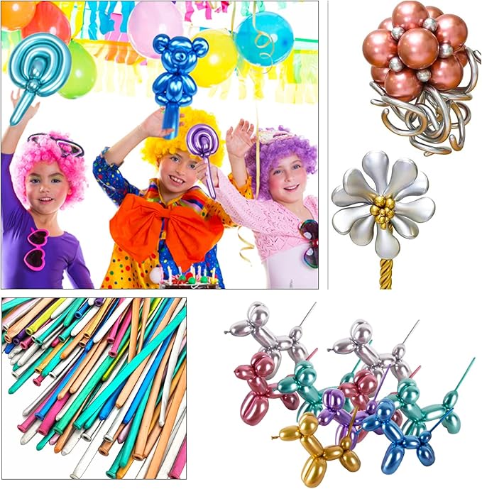 Metallic 260 long balloons 100 Pack Multicolored Twisting Animal Balloons Modeling Long Magic Balloons for DIY Animal Model Wedding Birthday Festival Party Decorations(Metallic long Balloons Assorted)