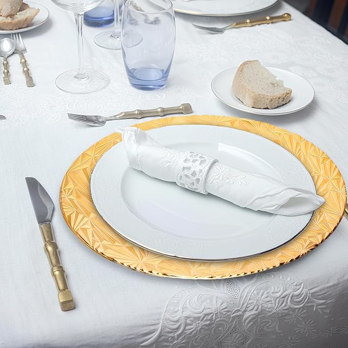 Set of 12 Charger Plates 13 Inch, Gold Round Plastic Dinner Plate Chargers for Wedding Banquet Party Restaurant Catering (Lucky Gold, 12 PCS)