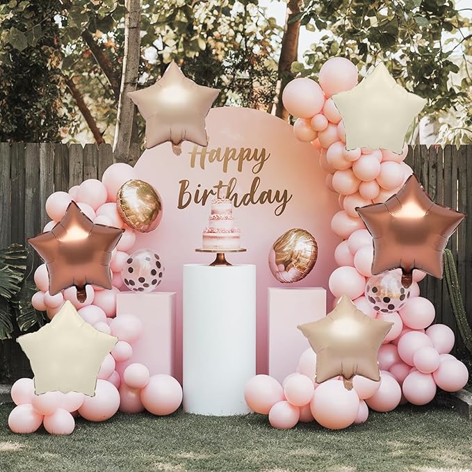 Brown Apricot Star Foil Balloons, 10PCS Foil Stars Shape Balloon, 18 Inch Coffee Cream Beige Star Balloons Helium for Birthday, Engagement, Baby Shower, Wedding, Nude Neutral Party Decoration