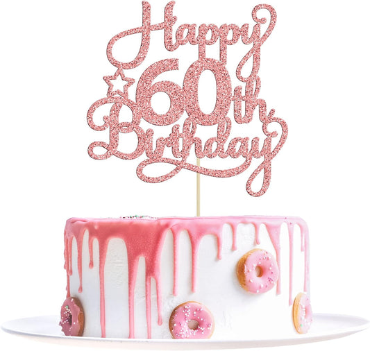 1 Pack Happy 60th Birthday Cake Topper Rose Gold Glitter 60 & Fabulous Cheers to 60 Years Old 60th Birthday Cake Pick for Celebrating 60th Birthday Anniversary Party Cake Decorations Supplies