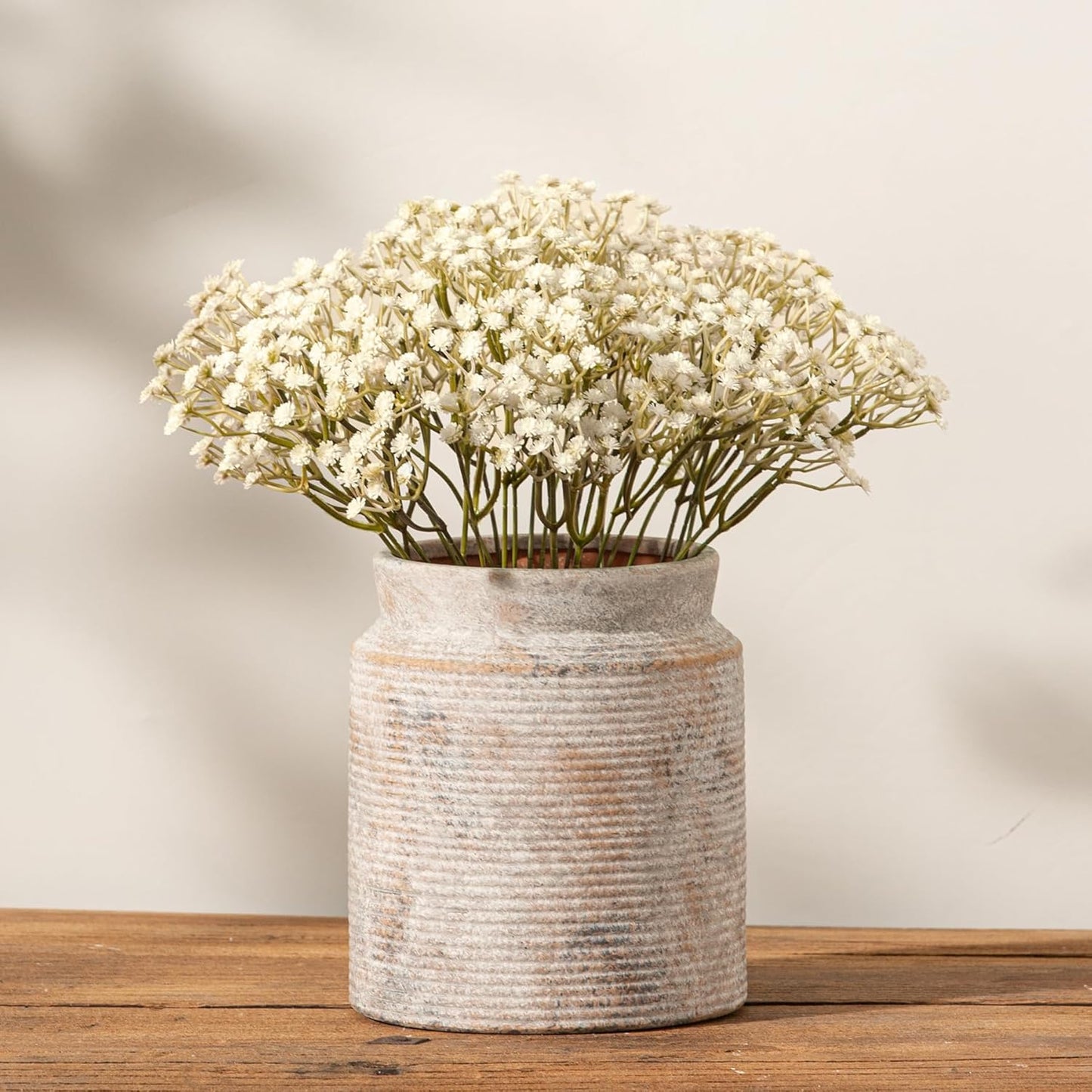 Ceramic Flower Vase 7.5 inch Farmhouse Rustic Vase for Home Decor Handcrafted Pottery Terracotta Vases for Dining Table Decor Fireplace Living Room Bathroom Wedding Centerpiece (L-Terracotta)