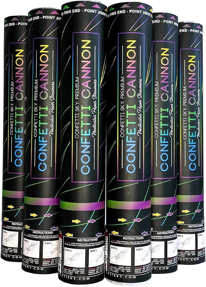 Confetti Sky [6 Pack] 12 Inch Confetti Cannons | Multicolor Streamers Poppers for Wedding Celebration, Birthday Party, Pranks, Graduation, Christmas Eve and New Year Celebration