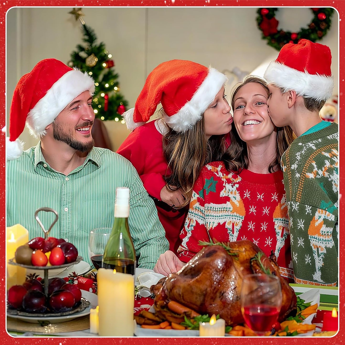 Santa Hats Adult, Christmas Hats for Women or Men, Gorros De Navidad Classic Extra Thicken Plush Xmas Santa Hat for New Year, Unisex Adult Size 4Pcs
