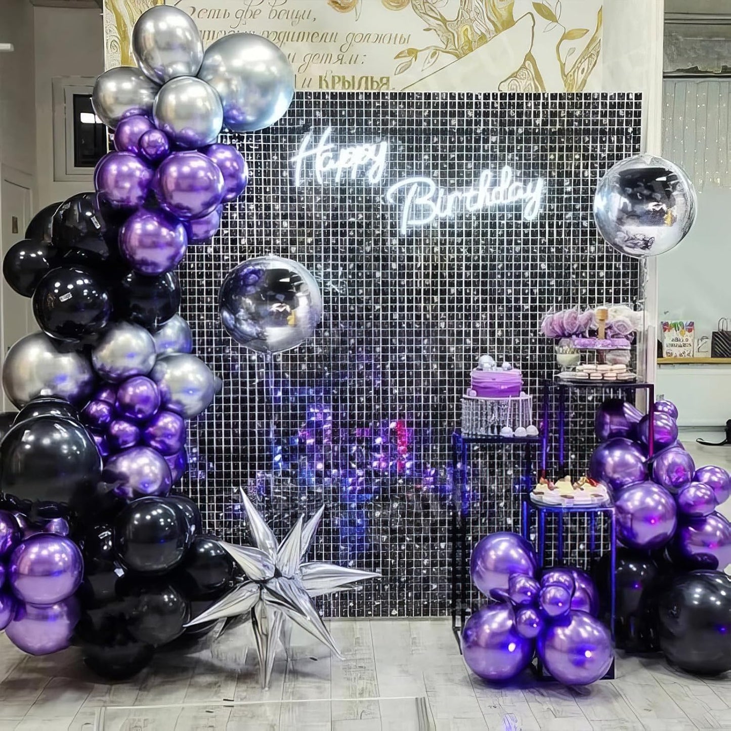 Purple and Black Balloons, Black Purple Balloons Metallic Silver Metallic Purple Balloons, Black Lilac Balloons for Women Girls Birthday Wedding Engagement Graduation Halloween Theme Party Decoration