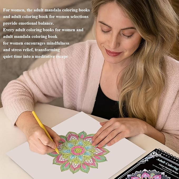 Mandala Coloring Book for Adults Hardcover: 50 Unique Designs Spiral Coloring Book for Adults with Perforated Pages. (Mandala Designs, 9 x 12 inches, 50 Sheets)