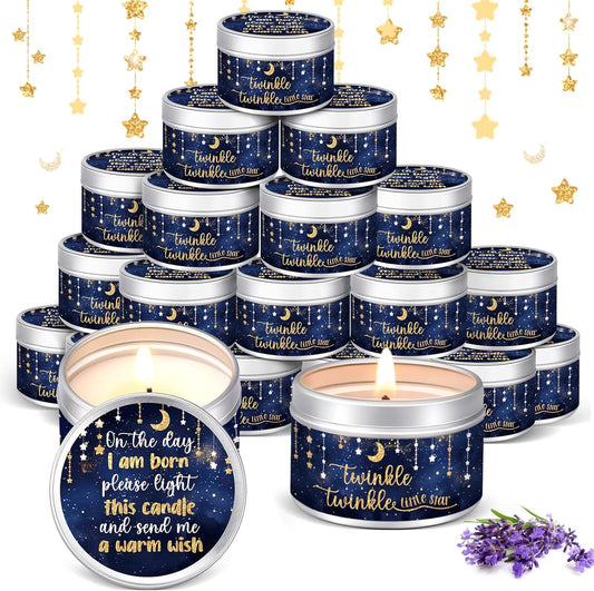 MTLEE 24 Pcs Twinkle Little Star Baby Shower Party Favors Candles Lavender Scented Baby Shower Favors for Guests Rustic Tealights Candles Gender Reveal Return Gifts Girl Boy(1.2 Oz, Blue)