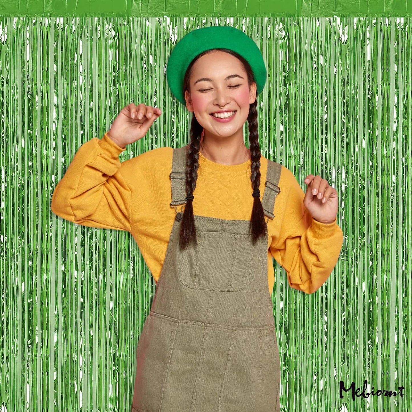 4 Pack Fringe Curtain Backdrop, 3.2Ft x 9.8Ft Light Green Metallic Tinsel Foil Fringe Streamers Background for Photo Booth Birthday Wedding Baby Shower Carnival Easter Mother’s Day Party Decorations