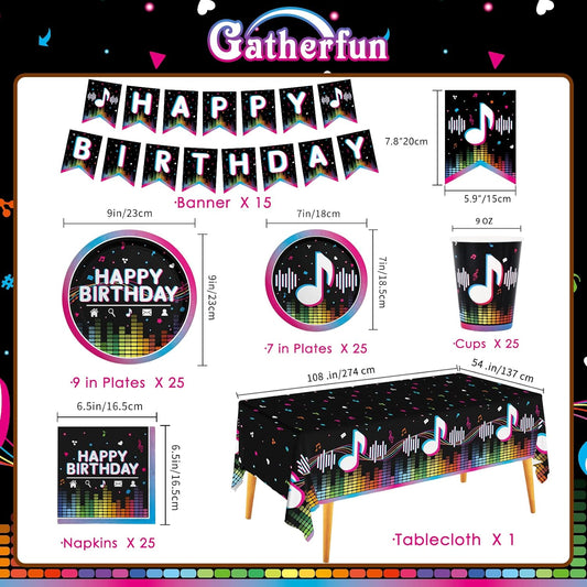 Music Party Supplies Disposable Paper Plates Napkins Cups Tablecloth and Banner for Girls Boys Music Party Birthday Decorations, Serve 25.