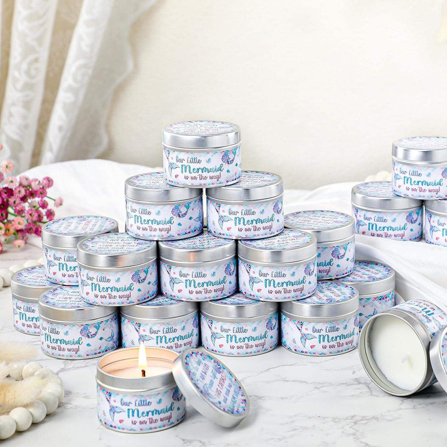 MTLEE 24 Pcs Mermaid Baby Shower Party Favors Candles Lavender Scented Baby Shower Favors for Guests Rustic Tealights Candles Gender Reveal Return Gifts Girl Boy(1.2 Oz, Colorful)