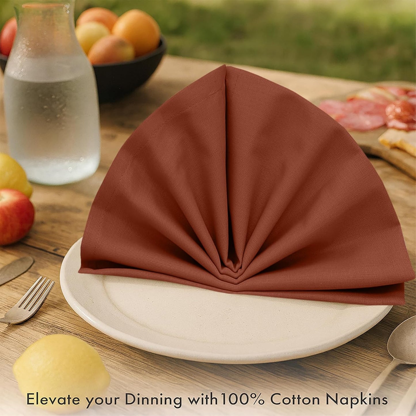 Ruvanti Premium Cloth Napkins Set of 12, 18x18 Inches, 100% Cotton, Washable, Soft & Absorbent, Perfect for Wedding, Christmas, ‎Thanksgiving Dinners - Rust