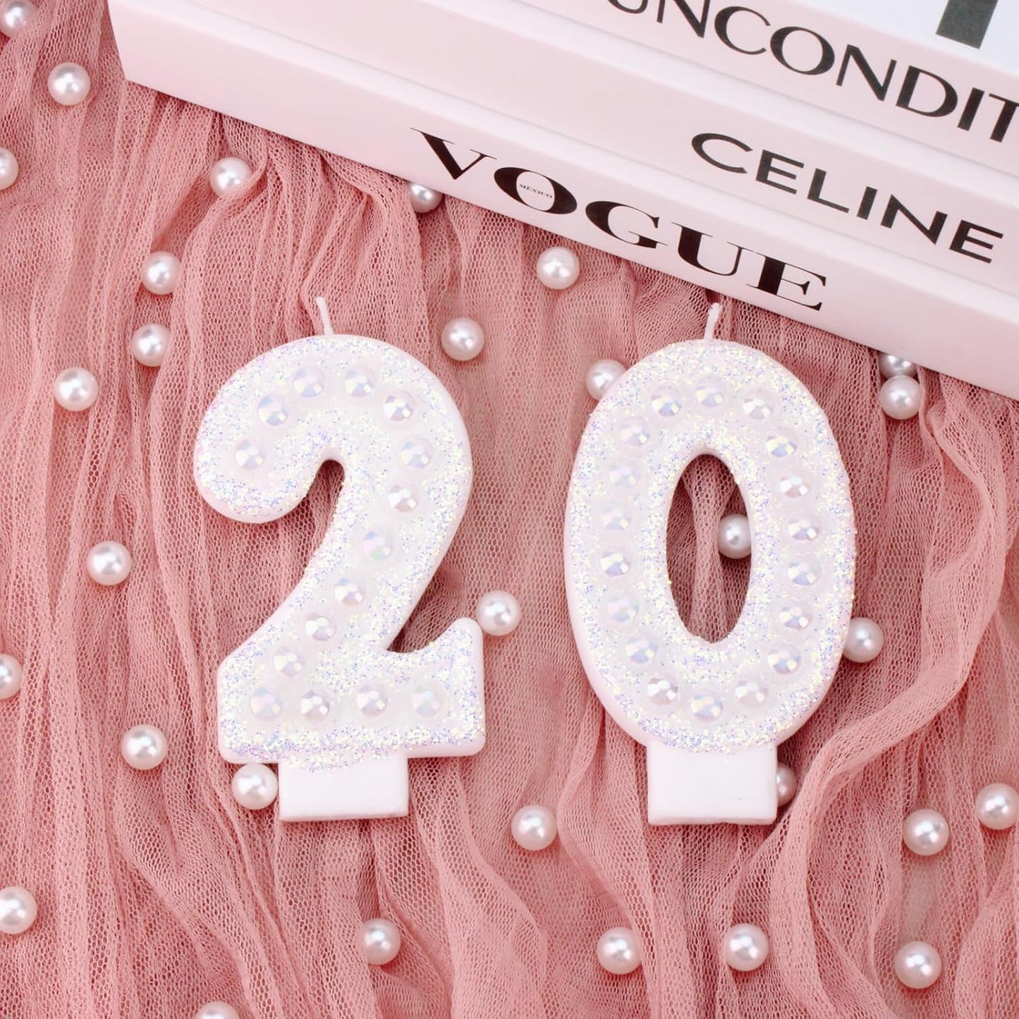 Birthday Candles, Number 5 Birthday Candle for Cake, Birthday Candles Sparklers with Holographic Colored Pearls, 3.35" Large Pearl Candles for Five Sweet Birthday Party Decoration Supplies