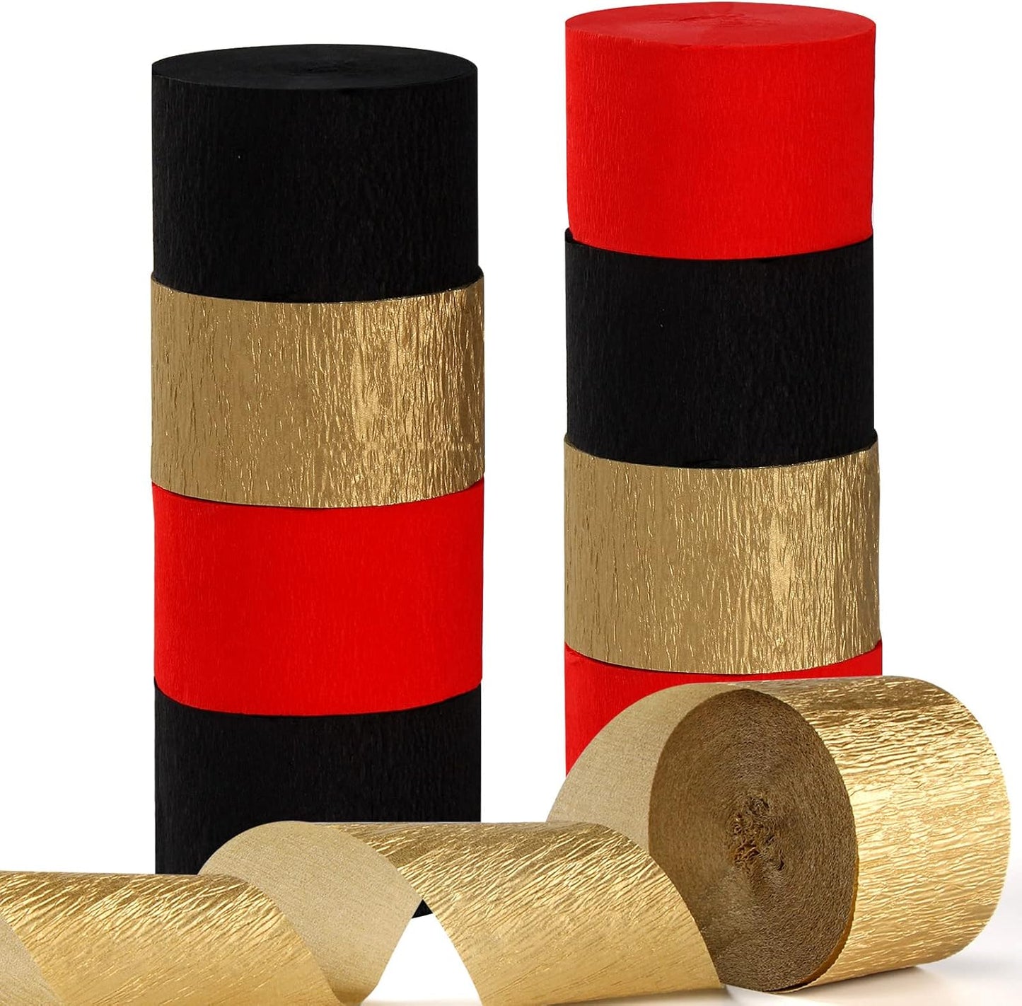 Red-Black Gold Casino-Theme Party-Decorations Streamers - 9 Rolls Graduation Wedding Birthday Baby Bridal Shower Crepe Tissue Paper Streamer Garland Decor Panduola