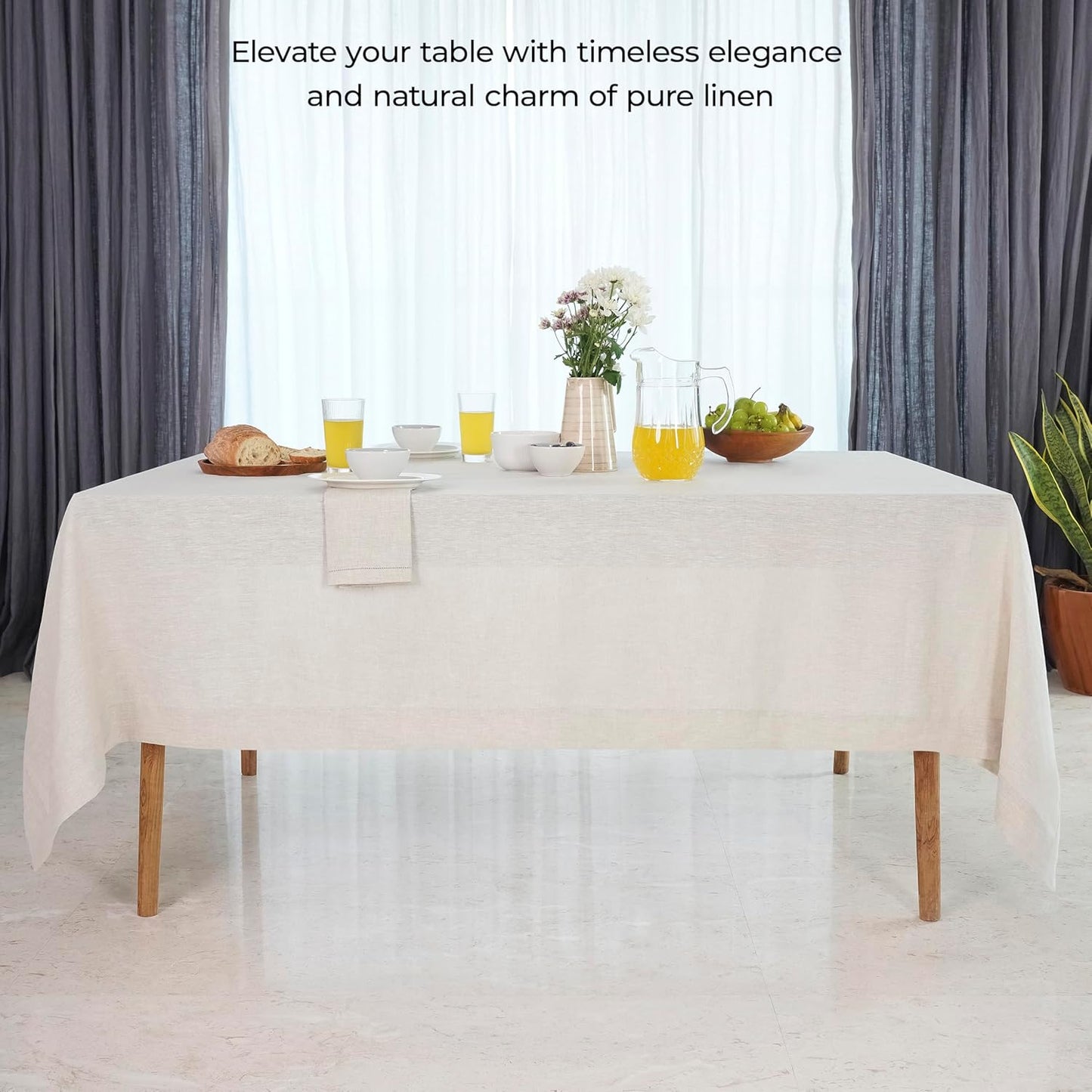 D'Moksha Homes Linen Tablecloth 60 x 102 Inch - 100% Pure Linen Light Natural Table Cloth for Rectangle Tables - Machine Washable Cloth Tablecloth for Fall, Autumn and Halloween