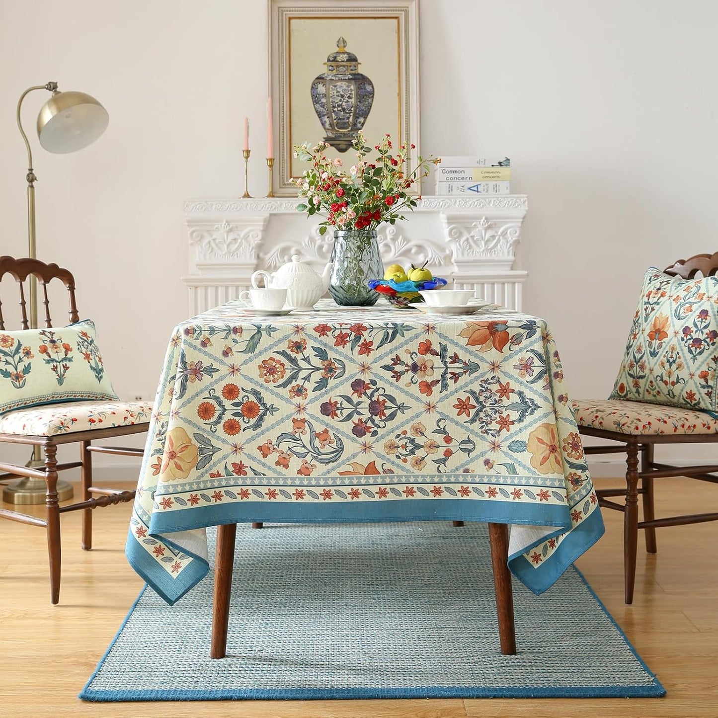 ISAENNE Designer Linen Elegant Small Rectangular Tablecloth,Colorful Floral Bohemian Table Cloth,Wrinkle Resistant Decor Tablecloths for Dining Thanksgiving Kitchen,55"*71"-Floralsea A