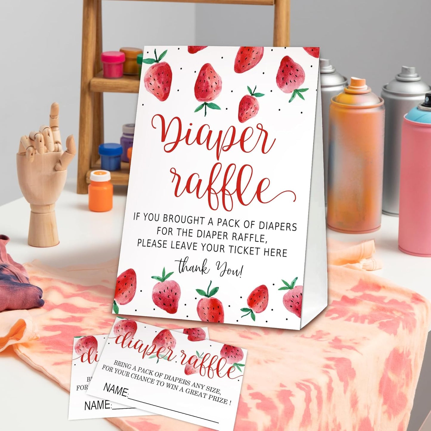 Berry sweet Diaper Raffle Tickets for Baby Shower Game, 1 Standing Sign(5 * 7 Inch) & 50 Guessing Cards for Baby Shower Party Decoration