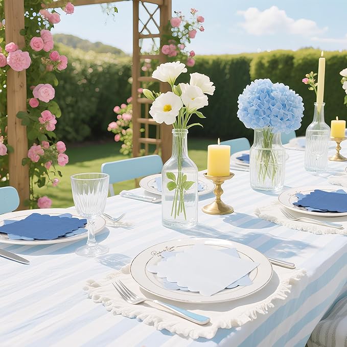 100 Pcs Blue Scalloped Napkins Gradient Color Cocktail Napkin Folded 5 x 5 Beverage Napkins Disposable Paper Napkins for Birthday Party Supplies